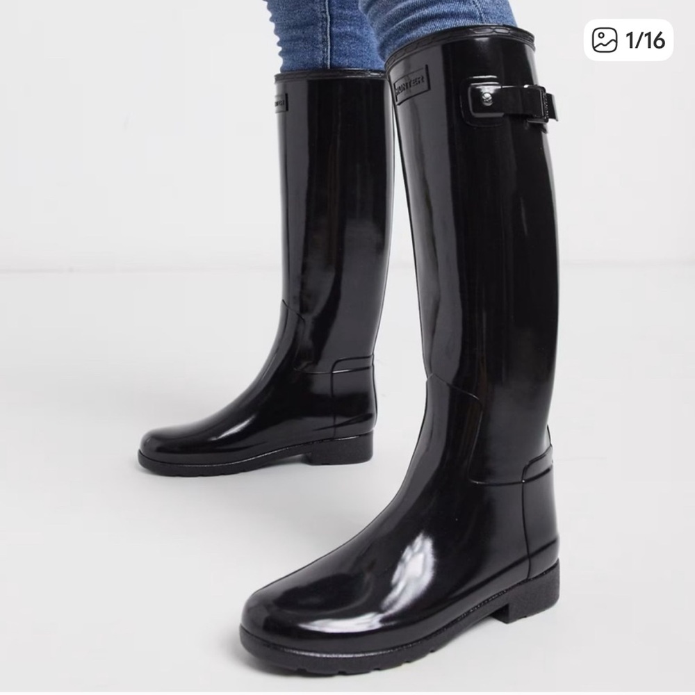 Hunter Refined Glossy Black Rain Boots
